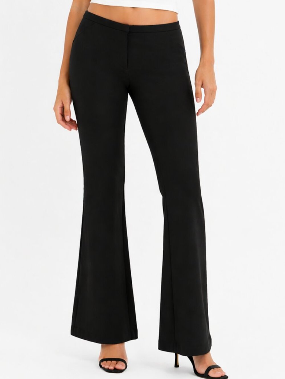ZARA Mid-Rise Flare Leg Dress Pants Stretch Classic Black Women's Medium x 31.5"
